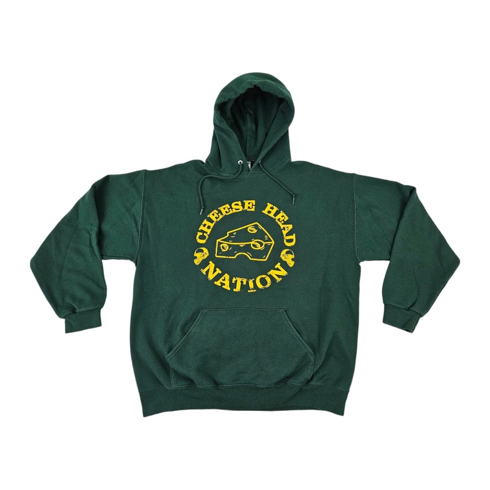 Vintage Jerzees Green Bay Packers Hooded Sweatshirt Cheese Head Nation XL NFL
